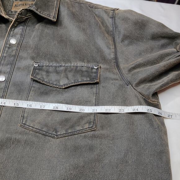 Vtg 90s North River Faux Leather Coated Canvas Snap Button Outdoor Work Shirt XL - Picture 9 of 10
